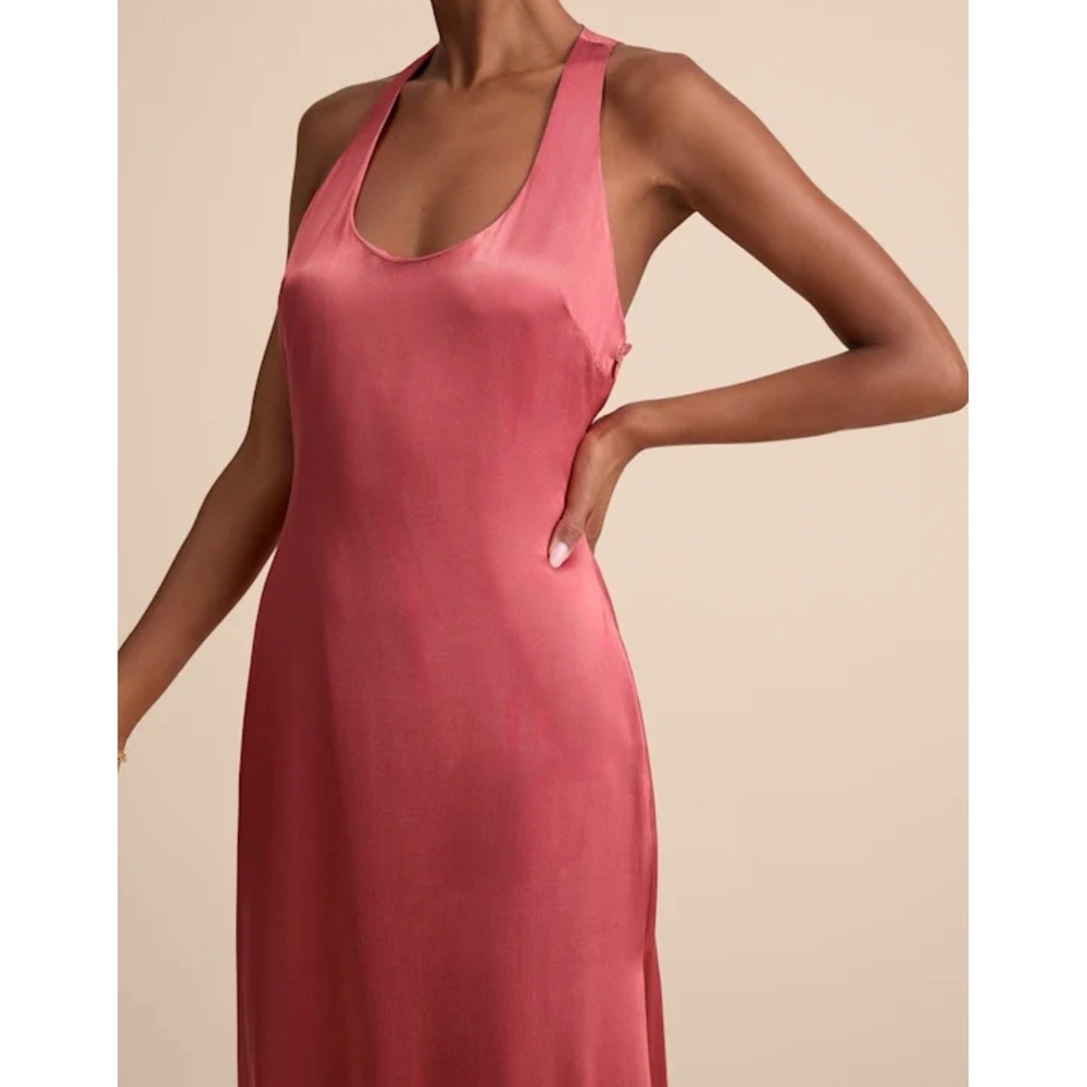 Lulus Organa Rusty Rose Pink Satin Open Back Maxi Dress Scoop Neck  NWT L - Picture 4 of 14